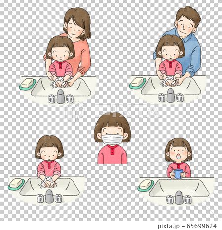 預防感染含漱液，洗手，通風，口罩（父母，嬰兒，女孩） 65699624