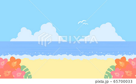 夏の海とハイビスカス 背景イラストのイラスト素材