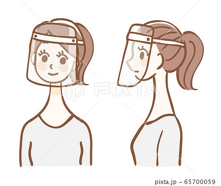 女性 フェイスシールド 正面 横向きのイラスト素材