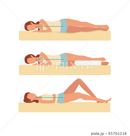 A set of correct and right positions and postures of a woman body for sleeping. 65701216