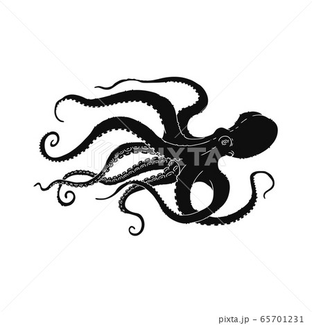 Black octopus swimming to the side - hand drawn silhouette Black octopus swimming to the side - hand drawn silhouette 65701231