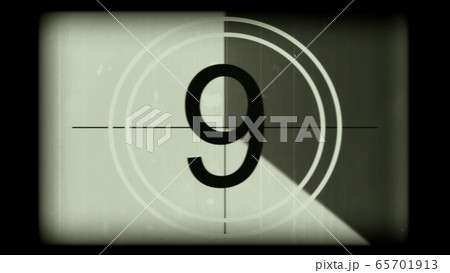 3D rendering of a monochrome old and grained universal countdown leader from 10 to 0 3D rendering of a monochrome old and grained universal countdown leader from 10 to 0 65701913