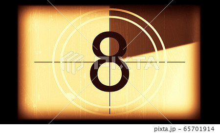 3D rendering of a monochrome old and grained universal countdown leader from 10 to 0 3D rendering of a monochrome old and grained universal countdown leader from 10 to 0 65701914