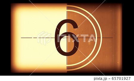 3D rendering of a monochrome old and grained universal countdown leader from 10 to 0 65701927