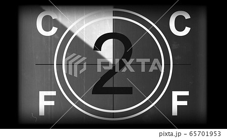 3D rendering of a monochrome old and grained universal countdown leader from 10 to 0 65701953