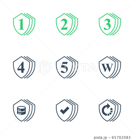 One, two or three year warranty sign, number four and five in shield, durable product, durability guarantee 65702083