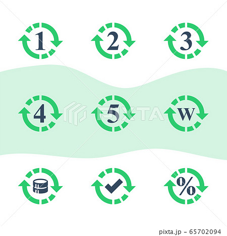 One or five year warranty sign, number two in circle arrow, round three symbol, durable product 65702094
