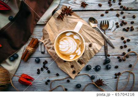 appetizing sweet decorated coffee with milk appetizing sweet decorated coffee with milk 65704216