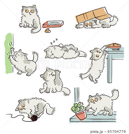Bad behavior of playful naughty cat sketch vector illustrations set isolated. 65704779