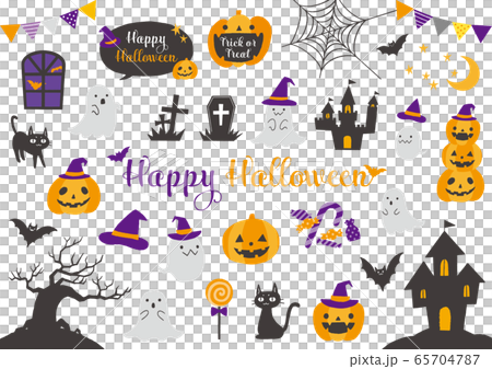 ハロウィンの手描き素材セット 65704787