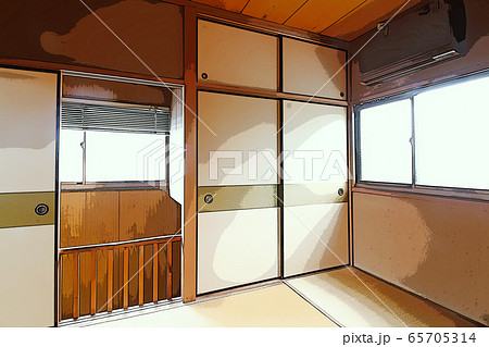 襖のある昭和の民家の部屋のイラスト素材