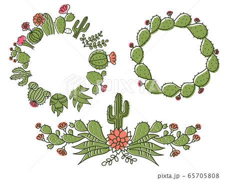 Cactus Floral Frame. Set Hand drawn outline cactus Cactus Floral Frame. Set Hand drawn outline cactus 65705808