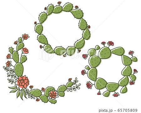 Cactus Floral Frame. Hand drawn green cactus with Cactus Floral Frame. Hand drawn green cactus with 65705809