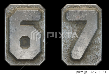 Set of numbers 6, 7 made of industrial metal on black background 3d Set of numbers 6, 7 made of industrial metal on black background 3d 65705831