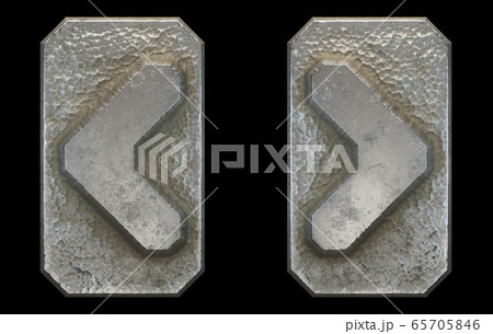Set of symbols left and right angle bracket made of industrial metal on black background 3d 65705846