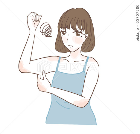 二の腕を気にする女性のイラスト素材 二の腕を気にする女性のイラスト素材