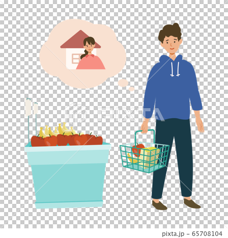 新しい生活様式 一人で買い物をする男性のイラスト素材