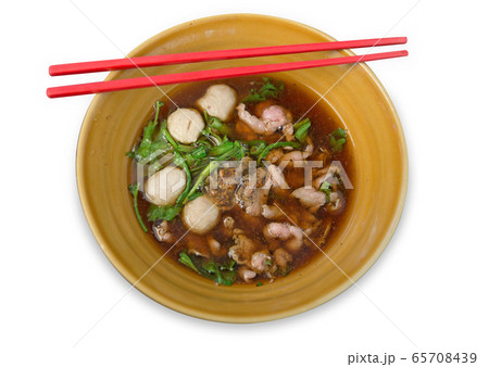 Close up Chinese clear soup and meatball and Close up Chinese clear soup and meatball and 65708439