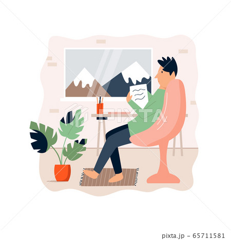 Young freelancer man working remotely from home 65711581