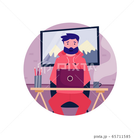 Young self employed hipster man working remotely from home 65711585