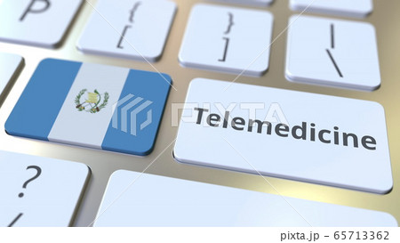 Telemedicine text and flag of Guatemala on the computer keyboard. Remote medical services related conceptual 3D rendering Telemedicine text and flag of Guatemala on the computer keyboard. Remote medical services related conceptual 3D rendering 65713362