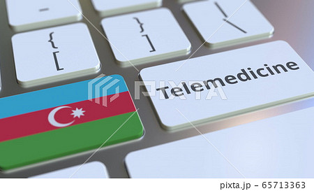 Telemedicine text and flag of Azerbaijan on the computer keyboard. Remote medical services related conceptual 3D rendering 65713363