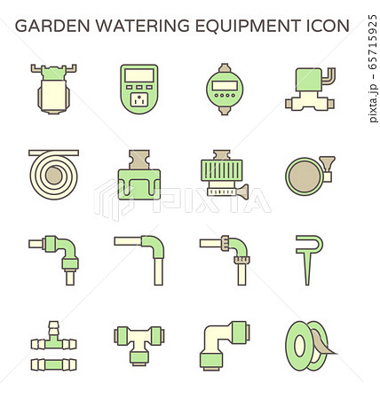 Garden watering equipment and sprinkler icon set 65715925