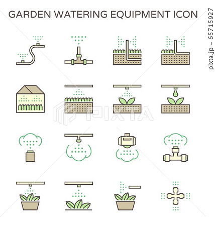 Garden watering equipment and sprinkler icon set 65715927