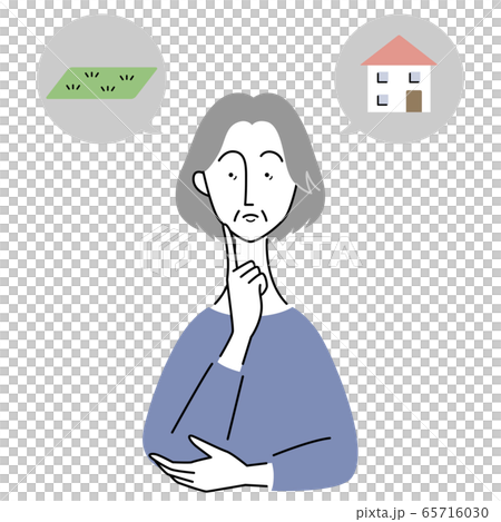 土地 不動産について考える年配女性のイラスト素材