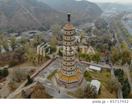Aerial view of tower pavilion inside the Imperial Summer Palace of The Mountain Resort in Chengde Aerial view of tower pavilion inside the Imperial Summer Palace of The Mountain Resort in Chengde 65717432