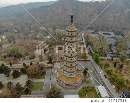 Aerial view of tower pavilion inside the Imperial Summer Palace of The Mountain Resort in Chengde Aerial view of tower pavilion inside the Imperial Summer Palace of The Mountain Resort in Chengde 65717518
