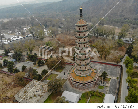 Aerial view of tower pavilion inside the Imperial Summer Palace of The Mountain Resort in Chengde Aerial view of tower pavilion inside the Imperial Summer Palace of The Mountain Resort in Chengde 65717537