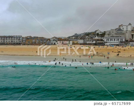 St Michael's Mount bay, Cornwall, England, United Kingdom during foggy day 65717699