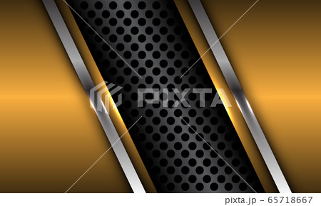 Abstract dark grey metallic circle mesh slash on gold silver line design modern luxury futuristic background vector illustration. 65718667