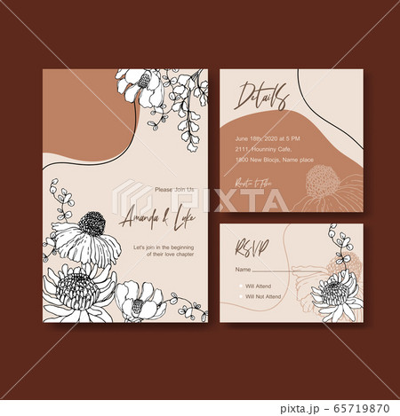 Line art tropical flower for  wedding Invitation 65719870