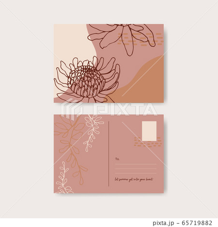 Line art tropical postcard design with flowers and 65719882