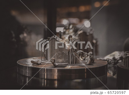 Object printed on metal 3d printer close-up. 65720597