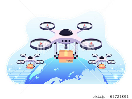 Quadcopter or drone flying over the world globe Quadcopter or drone flying over the world globe 65721391