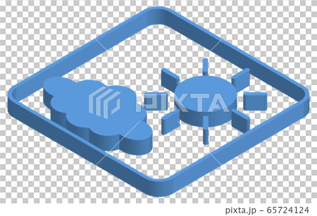 Blue isometric illustration of sun and clouds - Stock Illustration ...