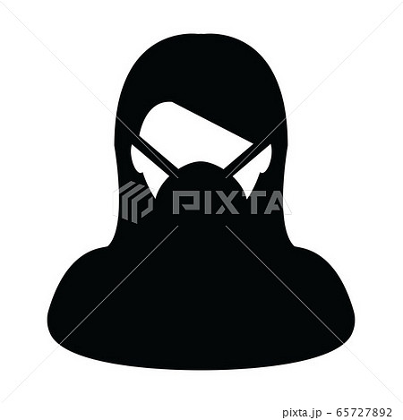 Wearing mask icon vector for virus safety protection person profile female avatar symbol for medical and health care in a glyph pictogram illustration Wearing mask icon vector for virus safety protection person profile female avatar symbol for medical and health care in a glyph pictogram illustration 65727892