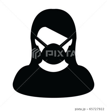 Virus mask icon vector person profile female avatar symbol for medical and health care protection in a glyph pictogram illustration. 65727922