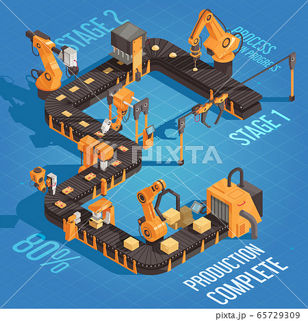 Isometric Robot Automation Production Illustration Isometric Robot Automation Production Illustration 65729309