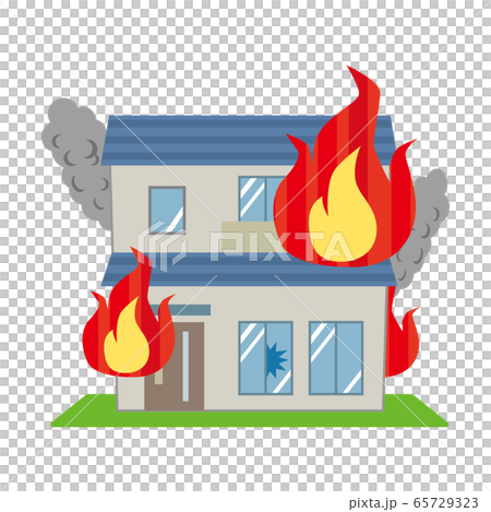 火事 火災 一戸建て 一軒家 家 全焼のイラスト素材
