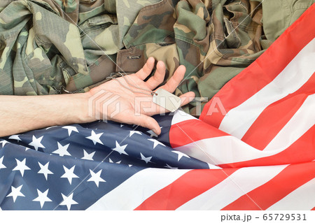 Silvery military beads with dog tag and hand of Silvery military beads with dog tag and hand of 65729531