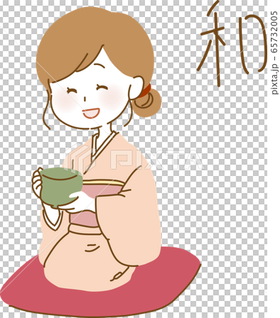 お茶会 着物 女性のイラスト素材