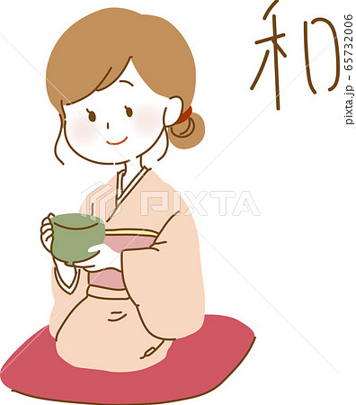 お茶会 着物 女性のイラスト素材