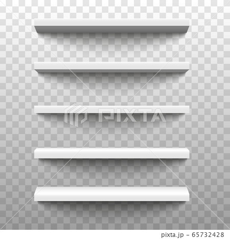 White shop product shelves. Blank empty showcase display, 3D supermarket retail shelves. Bookcase store rack, shopping merchandise market products racks realistic. Vector illustration on transparent White shop product shelves. Blank empty showcase display, 3D supermarket retail shelves. Bookcase store rack, shopping merchandise market products racks realistic. Vector illustration on transparent 65732428