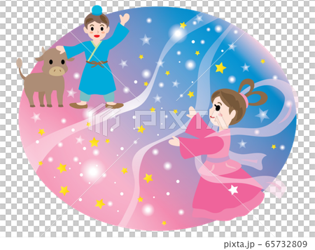 七夕の夜に天の川で会う織姫と彦星 65732809
