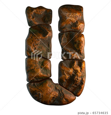 Rocky letter U. Font of stone on white background. 3d Rocky letter U. Font of stone on white background. 3d 65734635