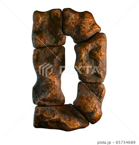 Rocky letter D. Font of stone on white background. 3d 65734689